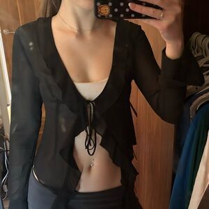Black Sheer Tie-Front Top garage XS
